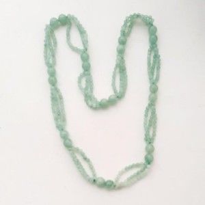 Vintage green quartz necklace triple strands in between two round beads no clasp